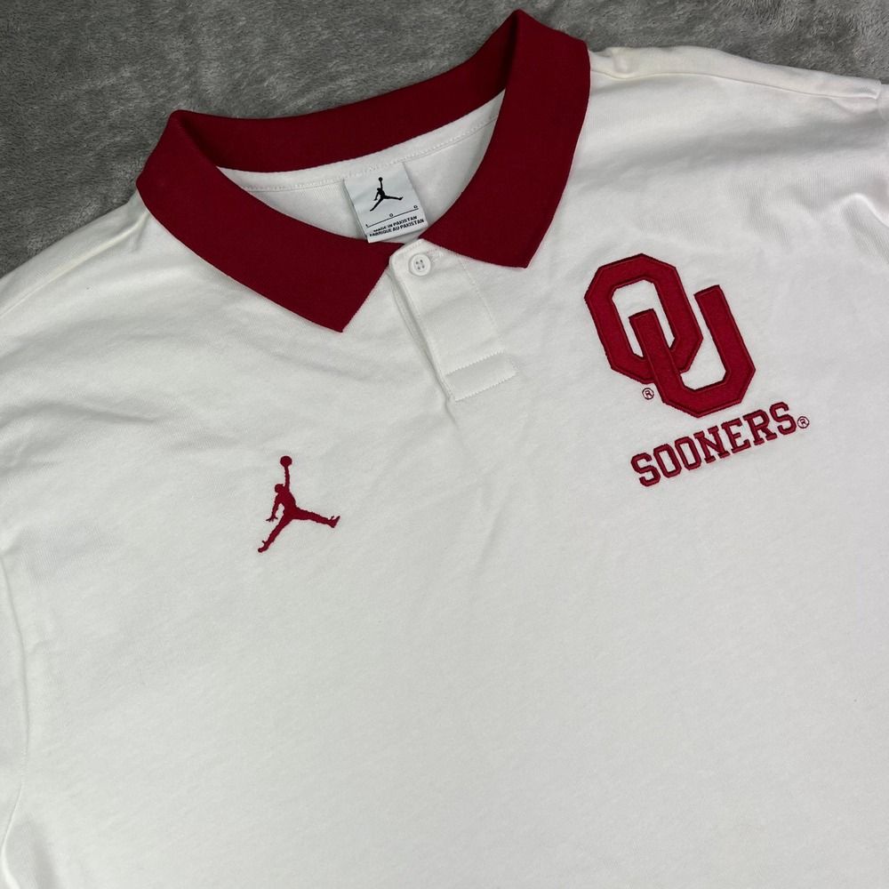 Nike Jordan Oklahoma Sooners Polo Shirt Men Large White Solid Cotton Embroidered